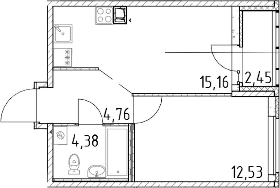1-комнатная квартира 36.83 м², 17/17 эт., ЖК «Город Первых»